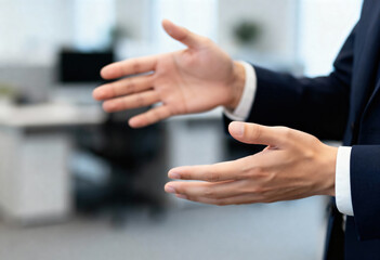Business Leader Gesturing During Meeting In Office, Professional Presentation And Communication