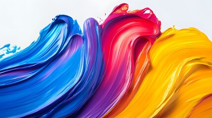 Vibrant waves of blue, purple, red, and yellow paint blend together in a colorful abstract composition.