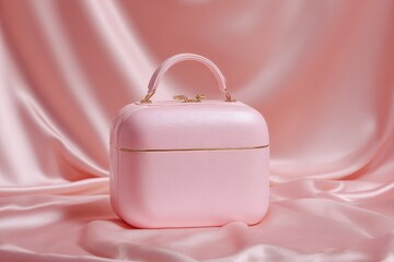 Pink cosmetic case on satin