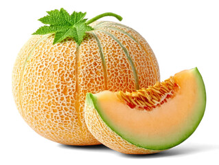 galia melon with slices and leaves