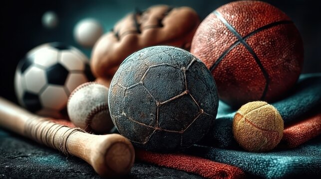 dynamic and vibrant representation of various sports equipment.