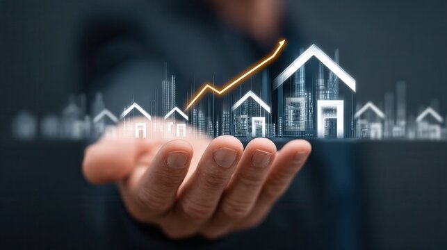 Businessman holding virtual graph showing real estate market growth