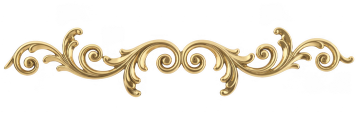 Golden ornate scrollwork decorative element isolated on a transparent background