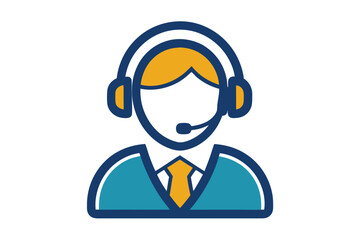 Faceless male operator with headset and tie is ready to help in blue and gold