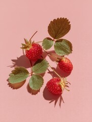 small alpine strawberry with leaves on a white background