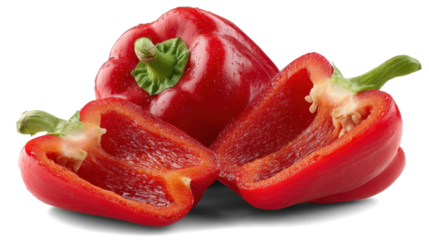 Sweet red bell peppers on white background