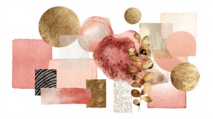 Abstract modern art composition with geometric shapes and gold accents