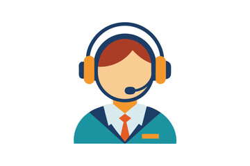 Faceless cartoon person wearing headset and tie looks welcoming in corporate style clothing