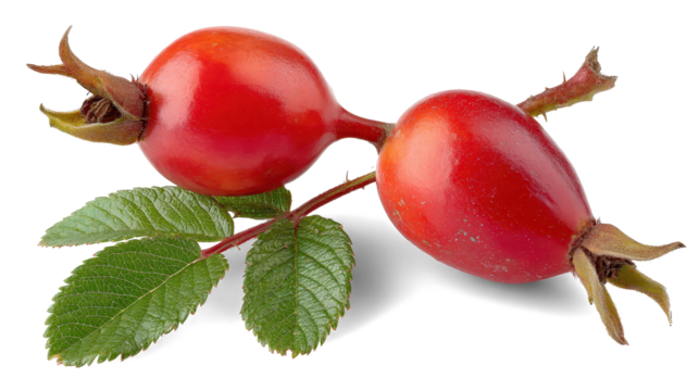 Rose hip with leaf on white