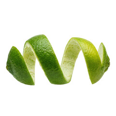 Vibrant green lime peel twisted into a spiral shape