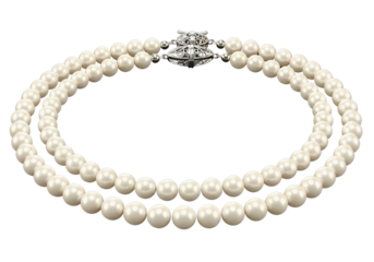 Elegant double strand pearl necklace with ornate clasp isolated on transparent background
