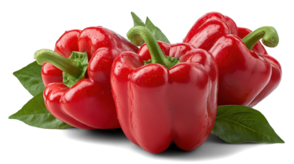 Sweet red bell peppers on white background