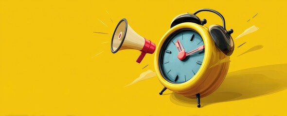 Yellow alarm clock with megaphone