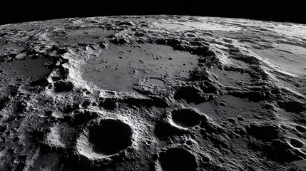 Fototapeta premium High-resolution black and white close-up of lunar surface with craters and shadows