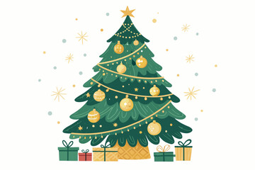 Elegant Christmas Tree Decorated With Ornaments And Lights Professional Photo