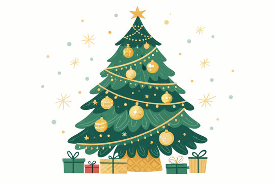 Elegant Christmas Tree Decorated With Ornaments And Lights Professional Photo