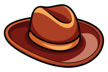 Detailed brown cowboy hat featuring varied tones and bold black outlines provides a striking visual