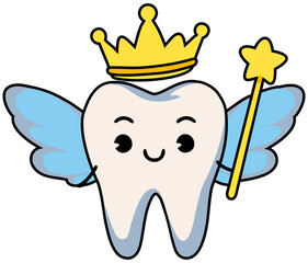 Tooth Fairy Character Lineart Illustration. Editable Color Vector