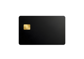 Black credit card with gold chip isolated on transparent background