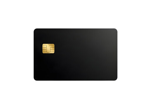Black credit card with gold chip isolated on transparent background