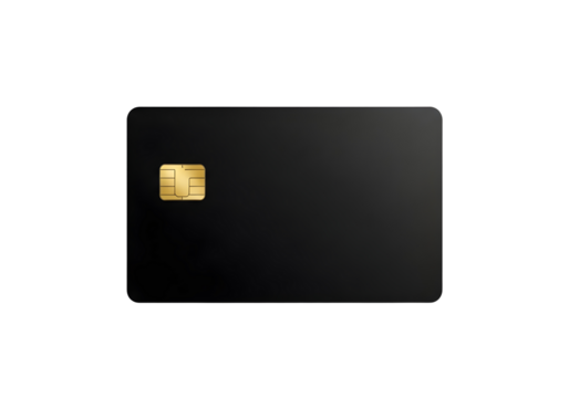 Black credit card with gold chip isolated on transparent background