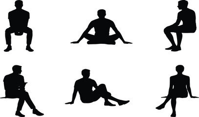 Seated silhouette, sitting posture, black graphic, vector illustration, relaxed gesture, human pose, body language, ergonomic stance, figure icon, motionSeated silhouette, 