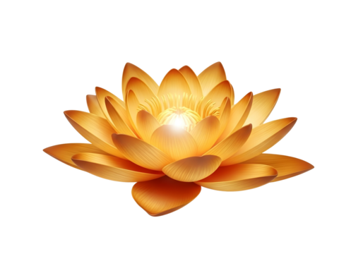 Glowing orange lotus flower isolated on transparent background