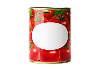 Canned tomatoes with blank label isolated on transparent background