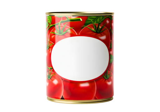 Canned tomatoes with blank label isolated on transparent background