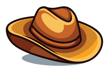 Single brown colored cowboy hat is displayed with a shadow on a white surface