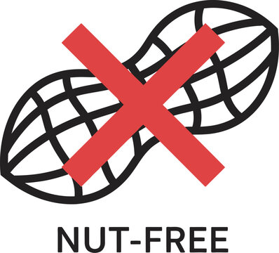 Nut-free symbol indicating no peanuts present, promoting safe food choices
