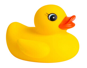 Classic yellow rubber bath duck with painted eyelashes