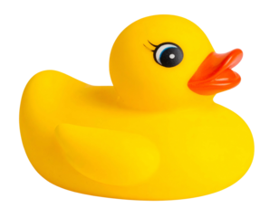 Classic yellow rubber bath duck with painted eyelashes