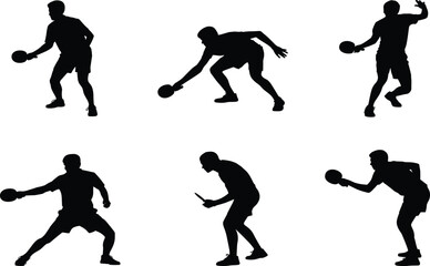 Table tennis silhouette, paddle action, black graphic, vector illustration, sport gesture, athletic stance, ping pong icon, dynamic motion, game figureTable tennis silhouette, paddle action, 