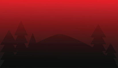 Crimson Silhouette: A captivating landscape features a silhouette of trees, set against a stunning, gradient crimson sky. This creates a scene of mystery and allure.