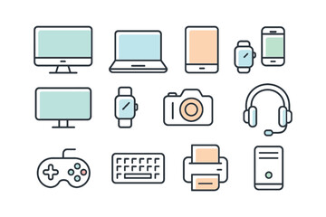 Collection of modern electronic device icons on a white background