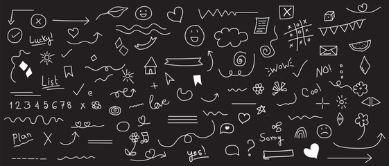 Decorative doodles sketch scribble hand drawn handmade pencil pen marker set vector graphic design illustration art for business infographic journal set pointing arrow speech bubble line outline shape