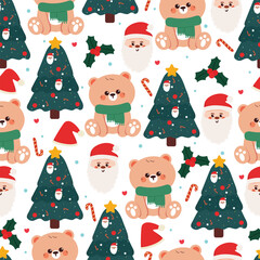 seamless pattern cute cartoon bear with winter and christmas element drawing