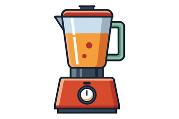 Orange juice filled in the smoothie machine with button is available on white background