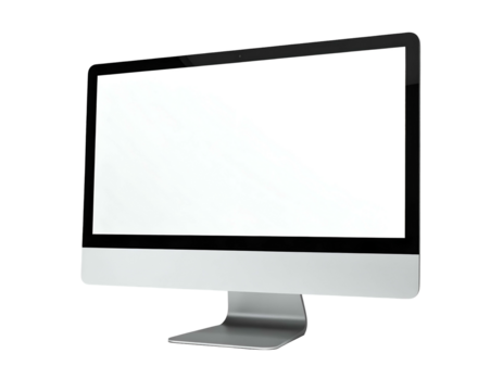 Minimalist desktop computer with blank screen, isolated on black
