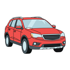 Red Crossover Car with Light Snow and Frost &ndash; Flat Vector Winter Illustration