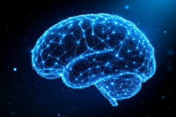 Blue Digital Brain Illustration: Artificial Intelligence, Neural Network Concept, Technology, Science, Futuristic Mind, Cognitive Function
