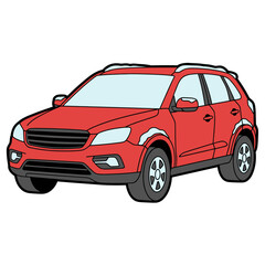 Red Crossover Car with Light Snow and Frost &ndash; Flat Vector Winter Illustration