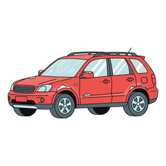 Red Crossover Car with Light Snow and Frost &ndash; Flat Vector Winter Illustration