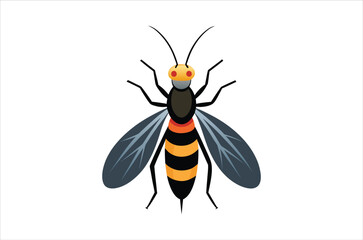 A simple black and white illustration of a wasp seen from above