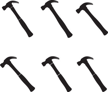 Silhouette hammer collection construction tool pattern on white background