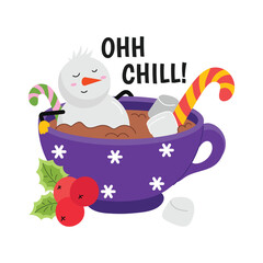 Cozy Winter Tea vector sticker illustration.
