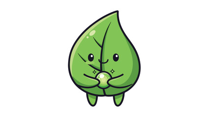 Cute Eco Leaf Mascot Character Holding Green Energy Orb Vector