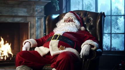 Santa Claus Napping by the Fireplace on Christmas Eve
