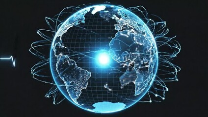 Animated glowing Earth hologram rotating with digital connections for global technology, network, and communications concepts in a dynamic world - Powered by Adobe